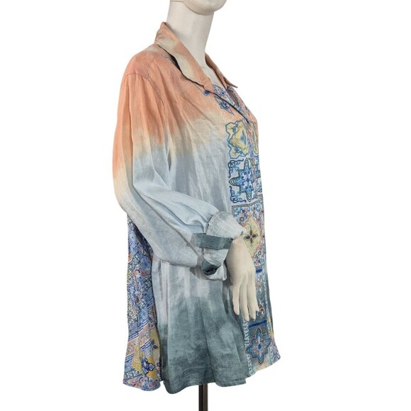 John Mark Women's Shirt Size 2X Top  Linen Tie Dye Embroidered Button Down (53) - Picture 3 of 11
